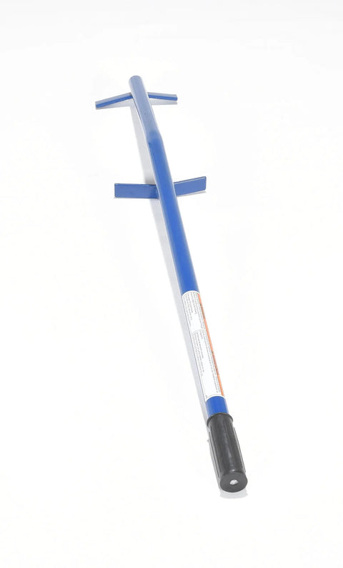 Heavy Duty Steel Manual Drum Upender With Long 41 Inch Handle, blue handle, solid steel construction for tipping barrels.