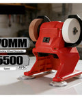 Handheld Cordless Bench Grinder With 75Mm Wheel And 150W Motor, displaying a 70MM wheel and 5500 RPM speed, ideal for knife sharpening.