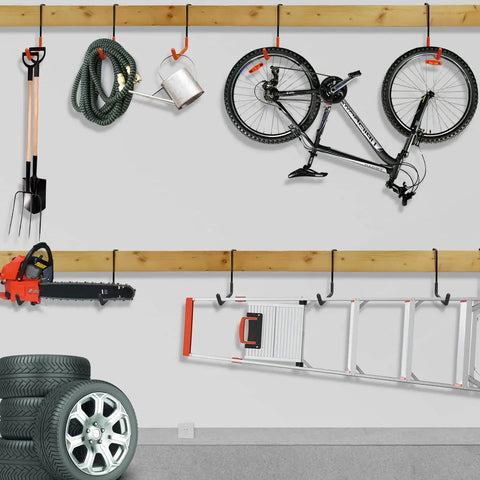 Heavy Duty Rafter Hook Set With Non Slip Coating Six Pack For Garage Organization Of Ladders Bikes Ropes And More S Hooks