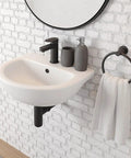 17.72 Inch Wall Mount Corner Sink Ceramic U Shaped With One Hole And Overflow Glossy White Finish in small bathroom