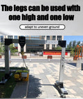 Heavy Duty Portable Gantry Crane on uneven ground with adjustable legs and hoist, showcasing heat treated aluminum build.