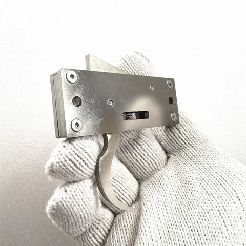 105Lb Stainless Steel Crossbow Trigger Mechanism for DIY Archery and Hunting held in a gloved hand