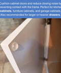Ultra Quiet Cabinet And Drawer Bumpers 48 Pack, showing bumper on cabinet door to reduce noise