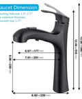 Matte Black Vessel Sink Faucet With Pull Out Hose Tall High Arc Single Hole Design dimensions with measurement details shown