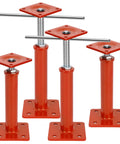 Heavy Duty House Leveling Floor Jacks Set Of Four Adjusts From Eleven To Sixteen Inches Handles Up To Eleven Thousand Pounds, red steel jacks with adjustable height.