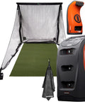 Launch Pro Circle B Edition Golf Launch Monitor With GPS Overview, Net Return Pro Golf Package, turf, barriers, black towel