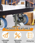 Heavy Duty Floor Lock Brake With Adjustable Height Manganese Steel Cart Lock For Trolleys, 100kg Load Capacity, TPU Pad, Fits 4 To 5 Inch Casters, Secure Stop For Industrial Carts And Dollies mounted on trolley wheels in warehouse