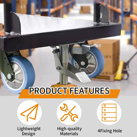 Heavy Duty Floor Lock Brake With Adjustable Height Manganese Steel Cart Lock For Trolleys, 100kg Load Capacity, TPU Pad, Fits 4 To 5 Inch Casters, Secure Stop For Industrial Carts And Dollies mounted on trolley wheels in warehouse