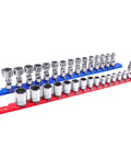 Eight Inch Socket Organizer With Nine And A Quarter Inch Twist Lock Clips For Standard And Metric Sockets Red Finish