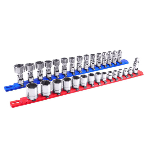Eight Inch Socket Organizer With Nine And A Quarter Inch Twist Lock Clips For Standard And Metric Sockets Red Finish