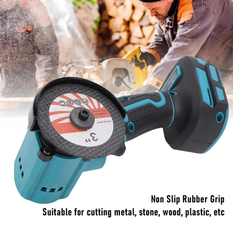 Tough As Nails Cordless Mini Circular Saw 3 Inch 19000RPM Battery Powered Cut Off Workhorse showing dual blades and non-slip grip.