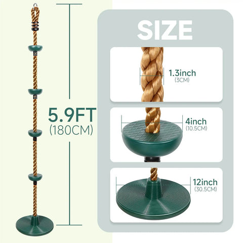 Heavy Duty Kid Friendly Climbing Rope Swing Kit With Platforms And Disc Seat For Tree Or Swing Set size details