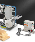 Heavy Duty Belt Grinder And Sander Featuring 6000rpm Variable Speed Control With Integrated VFD For Precision Polishing Jobs showing steel frame and motor.