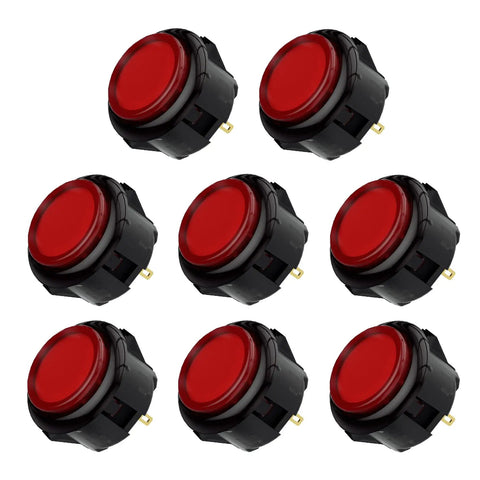 Gravity KS 30mm Mechanical Pushbuttons with Silent Linear Shafts, Snap In Mount pack of 8 showcasing red top design