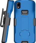 Heavy Duty Kickstand Case Paired With Swivel Belt Holster Combo For Zebra Tc22 And Tc27 Warehouse Scanners Blue view from side with holster.