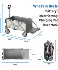 Electric Wagon Cart With Dual Battery Power All Terrain Wheels And Variable Speed Control 200L Capacity shown folded and unfolded in box