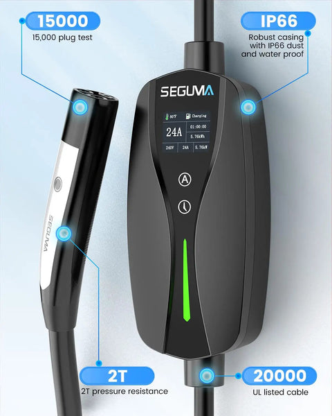 Portable Tesla Wall Connector Featuring No Sweat Nema 10 30 Plug Method Level 2 Ev Speed Charger With Tunable Amps close-up view.
