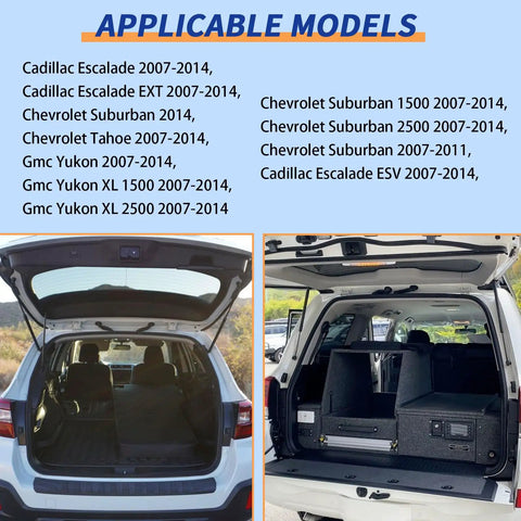 Image showing applicable models for Premium Heavy Duty Liftgate Struts For 2007 To 2014 Chevy Tahoe Yukon Suburban Escalade.