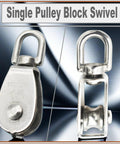 Beefy Stainless M15 Single Pulley Block Set 4 Pack For Lifting And Positioning With 15mm Wheel Diameter 6.6mm Groove 11mm Swivel Ring 4mm Plate And 63mm Total Length 45g Each For Wire Rope Crane With Swivel Hook Head, stainless steel