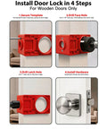 Instructional image for 2-in-1 Door Hinge Jig and Lock Hole Drilling Kit, detail showing installation steps for wooden doors.