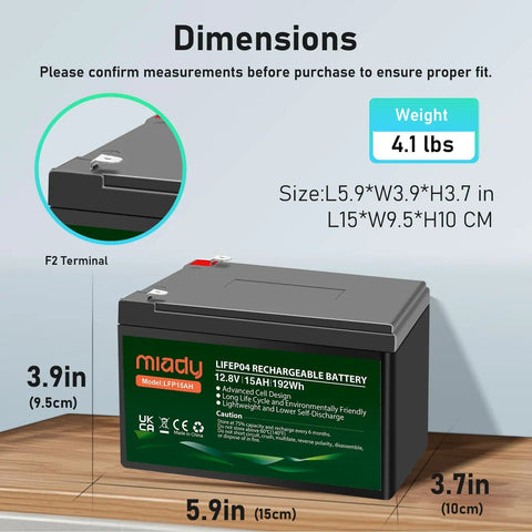 Dimensions and specifications of 12V 15Ah LiFePO4 Battery With 3000 Plus Deep Cycles For Small UPS