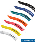 Color options of foldable snorkels displayed, showing different vibrant hues against a white background.