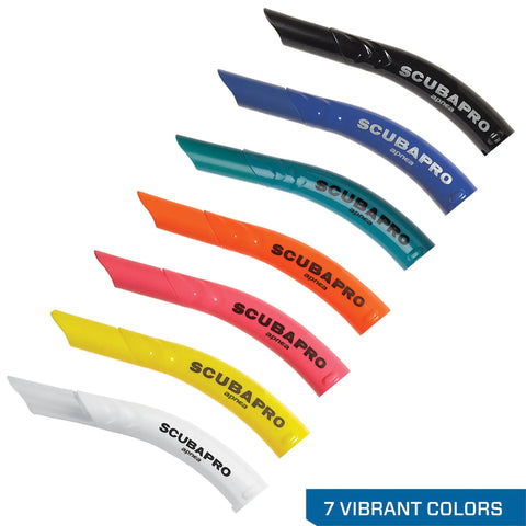 Color options of foldable snorkels displayed, showing different vibrant hues against a white background.