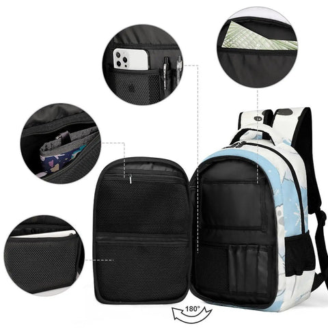 Interior view of Snowflake Cub Printed Unisex Backpack With Large Capacity For School Work Or Travel, showing pockets and compartments