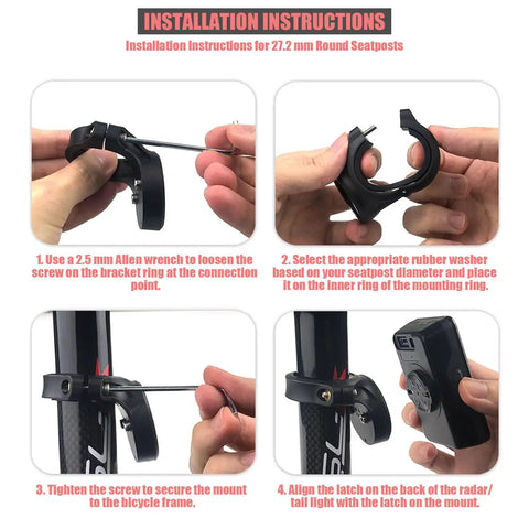 Universal Seatpost Bike Mount for Varia Radar RTL510 RTL515 RVR315 RearVue 820 installation instructions with clamp and tool