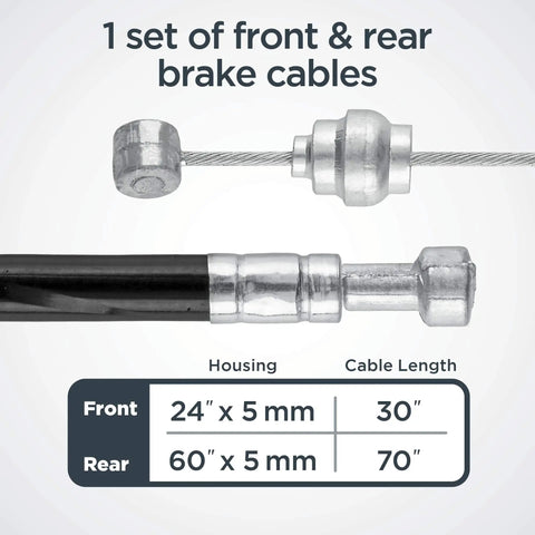 Bike Cable Tune Up Kit With Replacement Brake And Derailleur Cables, showing front and rear cable sizes and details