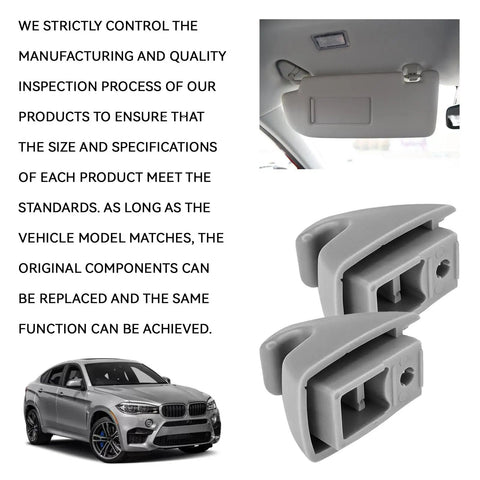 Sun Visor Clip Replacement Set For Cars Anti Vibration Retainer Clips OEM 95994975 95994976 with gray finish and car interior.