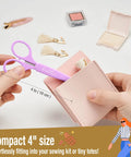 Two Piece High Precision Detail Scissors Set With Sharp Fine Tips in pastel purple shown in a pink pouch measuring 4 inches
