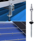 Close-up of Straight Up Heavy-Duty Stainless Steel Hanger Bolts M10x200 used for solar panel mounting on a roof.