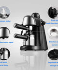 Semi Automatic Espresso Machine With Built In Steam Frother Knocks Out Dope Cappuccinos And Silky Lattes Using Solid Five Bar Pressure, featuring aluminum boiler and stainless steel panel.