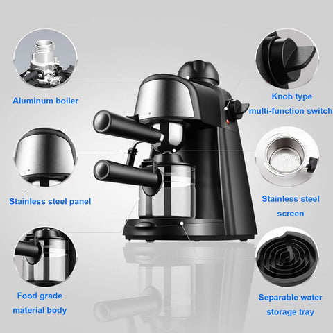 Semi Automatic Espresso Machine With Built In Steam Frother Knocks Out Dope Cappuccinos And Silky Lattes Using Solid Five Bar Pressure, featuring aluminum boiler and stainless steel panel.