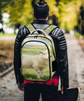 Man wearing Watercolor Meadow Sheep Printed Backpack For Everyday Use Unisex Large Capacity Daypack Durable Polyester