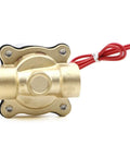 One-Half Inch Electric Solenoid Valve 2W-160-15 AC110V Brass Normally Closed Valve side view with red wires