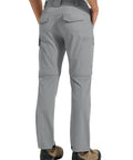 Back view of Men's Hiking Convertible Pants Zip Off for Outdoor Adventure Water Resistant Quick Dry Lightweight in Light Grey 38W X 34L
