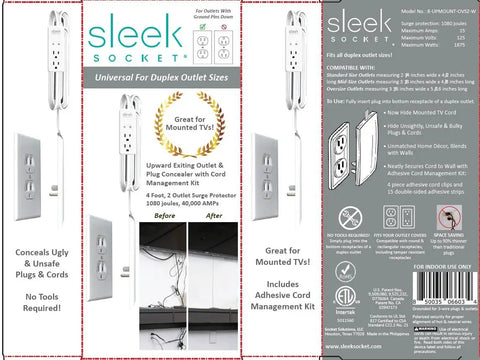 Ultra Thin Outlet Concealer Kit For Mounted TV With Cord Concealer packaging with instructions and features shown