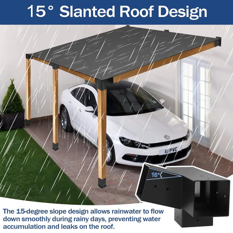 Heavy Duty Pergola Bracket Kit With 15 Degree Slanted Roof Wall Mount, 4 Way Post Base For 4 By 4 Beams, Rust Resistant Carbon Steel, Easy Install For Gazebos, Patio Pergolas, And Log Cabins