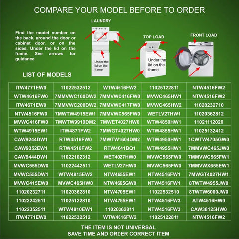 Comparison chart for Washer Shift Actuator Replacement Kit Direct Fit For Whirlpool Amana Maytag Kenmore And More