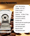 Heavy Duty Commercial Gas Coffee Roaster For Beans Nuts And Seeds Featuring Precise Temperature Control with 7.5kg capacity.