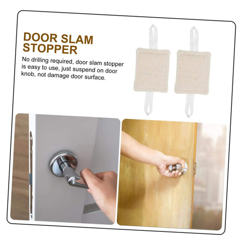 9 Piece Door Slam Stopper Silencer Set For Noise Reduction And Quiet Learning Environments Easy No Tool Installation Without Drilling Protects Doors And Surfaces While Preserving Concentration In Home Office Classroom with beige stoppers on door knobs.