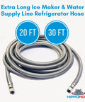 Universal Icemaker Hose 20 Ft For All Refrigerator Brands, Stainless Steel Water Supply Line coiled with 1/4 connections.