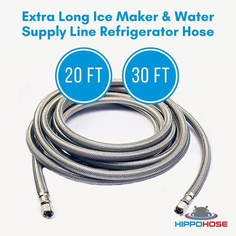 Universal Icemaker Hose 20 Ft For All Refrigerator Brands, Stainless Steel Water Supply Line coiled with 1/4 connections.