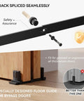 Close-up of the 10 Feet Bypass Sliding Barn Door Hardware Kit for Double Wooden Doors, single track, bypass floor guide visible.
