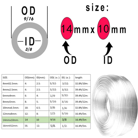 AOPANDA pneumatic tubing: clear PU air hose, 9/16 in OD × 3/8 in ID, 5 m length