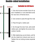 Instruction diagram for installing Rustic Sliding Barn Door Handle 47 Inch Decor Pull on glass and wood doors, indoor and outdoor setup.