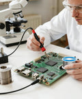 Technician using 63/37 Tin Lead Rosin Core Solder Wire For Circuit Boards And Electrical Repairs, 0.8mm Diameter, 2.0 Percent Flux