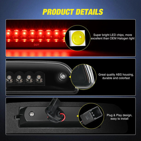 High Mount Third Brake Light LED Upgrade For Toyota Tacoma 1995 2016 Pickup Rear Cab Center Tail Light Replacement details